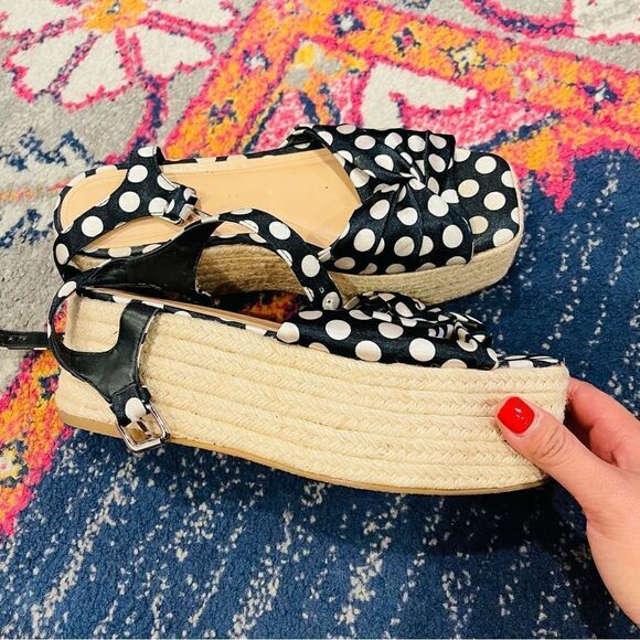 EUC Zara Platform Polka Dot Espadrille Wedges 7.5 - Picture 10 of 10